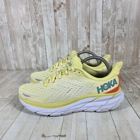 Hoka Clifton 8 Women's Running Shoes Lemon Yellow Teal Size 9B 1119394 - Picture 2 of 8